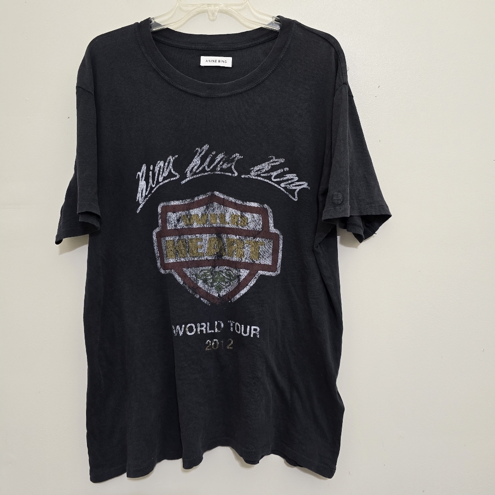 ANINE BING size XS Wild Heart World Tour  Oversized T Shirt Faded Black